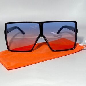 1077 Oversized Square Sunglasses Gradient Blue Orange Lense Black Frame …